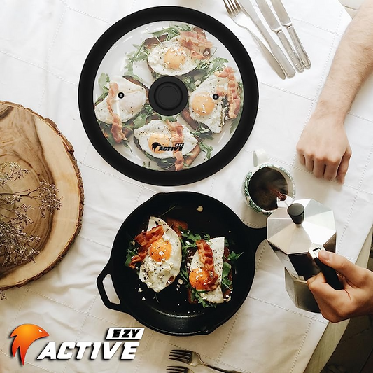 Microwave Cover for Food: Silicone and Glass Splatter Guard Lid by EZY ACTIVE